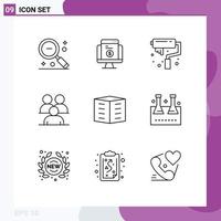 Pictogram Set of 9 Simple Outlines of group conference ecommerce business paint Editable Vector Design Elements