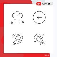 Modern Set of 4 Filledline Flat Colors and symbols such as cloud hand rain multimedia plate Editable Vector Design Elements