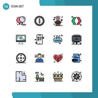 16 Universal Flat Color Filled Line Signs Symbols of play computer love right switch Editable Creative Vector Design Elements