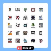 Filled line Flat Color Pack of 25 Universal Symbols of money strategy signal presentation soldier Editable Vector Design Elements