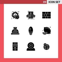 Editable Vector Line Pack of 9 Simple Solid Glyphs of candle helmet hr construction security Editable Vector Design Elements