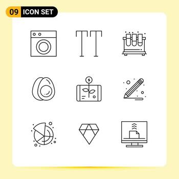 9 Universal Outlines Set for Web and Mobile Applications business holiday chemistry eggs study Editable Vector Design Elements