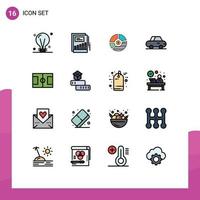 16 Universal Flat Color Filled Line Signs Symbols of car seo income graph bar Editable Creative Vector Design Elements