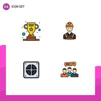 Set of 4 Modern UI Icons Symbols Signs for award extractor success carpenter plumber Editable Vector Design Elements