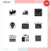 Pictogram Set of 9 Simple Solid Glyphs of tips light farm house bulb lettering Editable Vector Design Elements