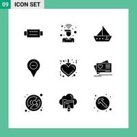 9 Universal Solid Glyphs Set for Web and Mobile Applications pin map wifi location vehicles Editable Vector Design Elements