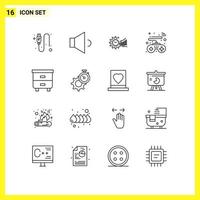 Editable Vector Line Pack of 16 Simple Outlines of decor game analytics controls time Editable Vector Design Elements