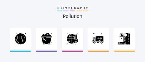 paquete de iconos de glifo de contaminación 5 que incluye . polución. desperdiciar. gas. camión. diseño de iconos creativos vector