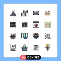 Universal Icon Symbols Group of 16 Modern Flat Color Filled Lines of data bedroom email bed mail Editable Creative Vector Design Elements