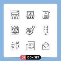 Group of 9 Outlines Signs and Symbols for cyber connection presentation identity id card Editable Vector Design Elements