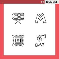 Set of 4 Modern UI Icons Symbols Signs for drum chip parade coin future Editable Vector Design Elements