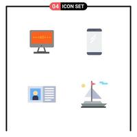 Modern Set of 4 Flat Icons Pictograph of tv iphone screen smart phone contact Editable Vector Design Elements