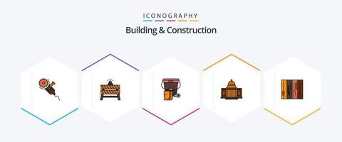 Building And Construction 25 FilledLine icon pack including house. america. closed. whtiehouse. color vector