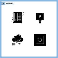 4 Creative Icons Modern Signs and Symbols of cupboard cloud wardrobe sign computing Editable Vector Design Elements