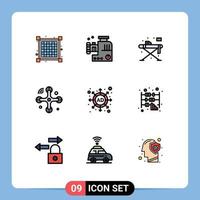 Mobile Interface Filledline Flat Color Set of 9 Pictograms of strategy ad living internet of things connections Editable Vector Design Elements