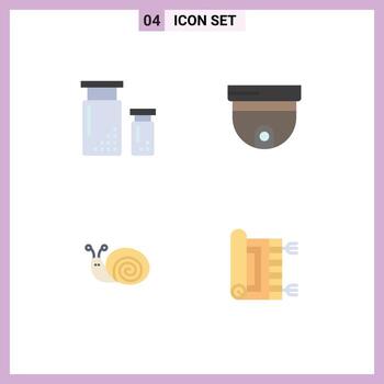 conjunto moderno de 4 iconos y símbolos planos, como la codificación de desarrollo de errores, elementos de diseño de vectores editables de caracol de techo