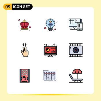 9 Filledline Flat Color concept for Websites Mobile and Apps computer analytic computer ups fingers Editable Vector Design Elements