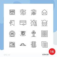 Set of 16 Modern UI Icons Symbols Signs for text tag cube mark email Editable Vector Design Elements