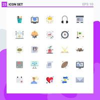 User Interface Pack of 25 Basic Flat Colors of support headphones global hand care Editable Vector Design Elements