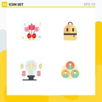 Editable Vector Line Pack of 4 Simple Flat Icons of bouquet content bag read imagination Editable Vector Design Elements