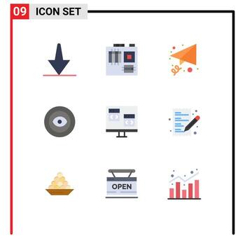 grupo de 9 signos y símbolos de colores planos para la computadora de desarrollo envía elementos de diseño vectorial editables de corona de codificación vector