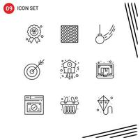 9 Creative Icons Modern Signs and Symbols of goal arrow tiles motion tied Editable Vector Design Elements