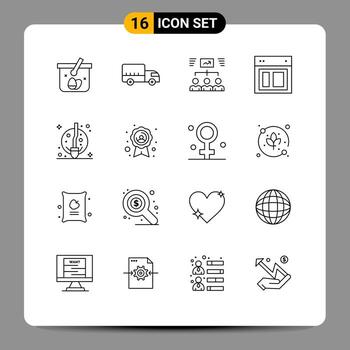Modern Set of 16 Outlines Pictograph of website site team layout assignment Editable Vector Design Elements