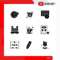 Universal Icon Symbols Group of 9 Modern Solid Glyphs of living furniture web desk gadget Editable Vector Design Elements