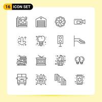 Mobile Interface Outline Set of 16 Pictograms of down record package camera mardi gras Editable Vector Design Elements