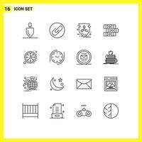 16 Thematic Vector Outlines and Editable Symbols of basic time energy clock notebook Editable Vector Design Elements