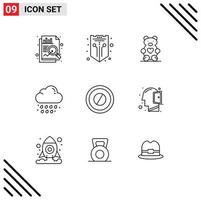 Set of 9 Vector Outlines on Grid for medicine weather hearts rain cloud Editable Vector Design Elements