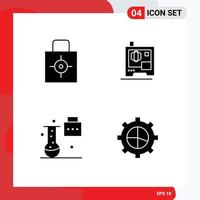 Group of 4 Solid Glyphs Signs and Symbols for key new science concepts security printing science folder Editable Vector Design Elements