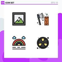 4 Thematic Vector Filledline Flat Colors and Editable Symbols of image rainbow axe tool burn Editable Vector Design Elements