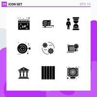 Universal Icon Symbols Group of 9 Modern Solid Glyphs of control fashion clock embroidery person Editable Vector Design Elements