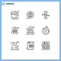 Group of 9 Modern Outlines Set for space cosmos healthcare vehicle service Editable Vector Design Elements