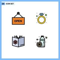 Pictogram Set of 4 Simple Filledline Flat Colors of open learn diamond gift spa school Editable Vector Design Elements