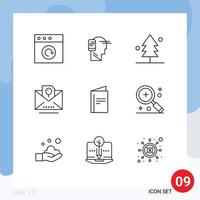 Group of 9 Outlines Signs and Symbols for card party forest kid envelope Editable Vector Design Elements