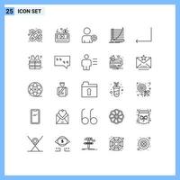 Mobile Interface Line Set of 25 Pictograms of back goal add on experience chart Editable Vector Design Elements