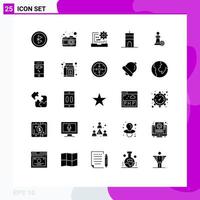 Group of 25 Modern Solid Glyphs Set for strategy chess develop tower buildings Editable Vector Design Elements
