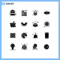 Set of 16 Modern UI Icons Symbols Signs for buy watch lock eyes security Editable Vector Design Elements