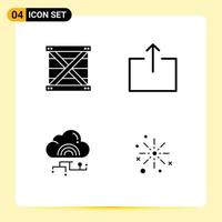 Group of 4 Solid Glyphs Signs and Symbols for box cloud development output connect Editable Vector Design Elements