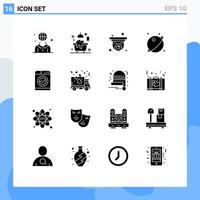 Group of 16 Modern Solid Glyphs Set for system planet shower orbit security camera Editable Vector Design Elements