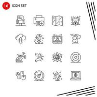 16 Universal Outline Signs Symbols of up cloud map loanhome mortgage Editable Vector Design Elements
