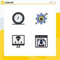 Pack of 4 Modern Filledline Flat Colors Signs and Symbols for Web Print Media such as alarm coding time lock develop Editable Vector Design Elements