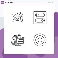 Stock Vector Icon Pack of 4 Line Signs and Symbols for back to school monitoring study toggle security Editable Vector Design Elements