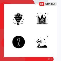 Group of 4 Modern Solid Glyphs Set for popcone attention wedding gras ramadan Editable Vector Design Elements