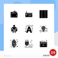 Pack of 9 Modern Solid Glyphs Signs and Symbols for Web Print Media such as office jobless bank layout payment Editable Vector Design Elements