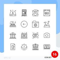 Group of 16 Modern Outlines Set for salt front end development statistics coder real estate Editable Vector Design Elements