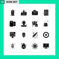 Modern Set of 16 Solid Glyphs Pictograph of tool board monarchy chopping mail Editable Vector Design Elements