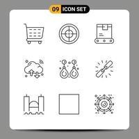 Set of 9 Modern UI Icons Symbols Signs for gemstone earring logistics wifi internet of things Editable Vector Design Elements